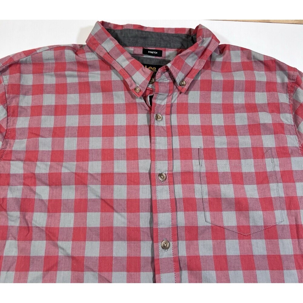 Lee Regular Fit Stretch Red Buffalo Check Plaid Short Sleeve Button Shirt Men XL - Picture 6 of 8